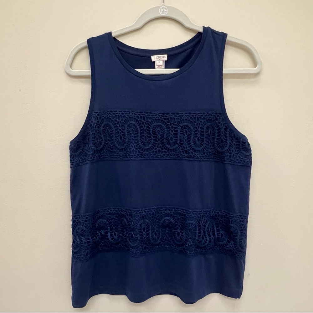 NWT J. Crew Factory Navy Sleeveless Tank Top with Lace Detail.  Size XS.
